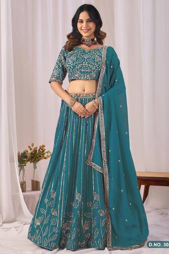 Faux Georgette Lehenga Choli with Embroidered & Sequin Work