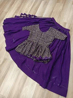 red chinon Lehenga and top with embroidery & Sequin work 3