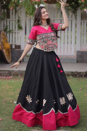 black chinon Lehenga and top with embroidery & Sequin work