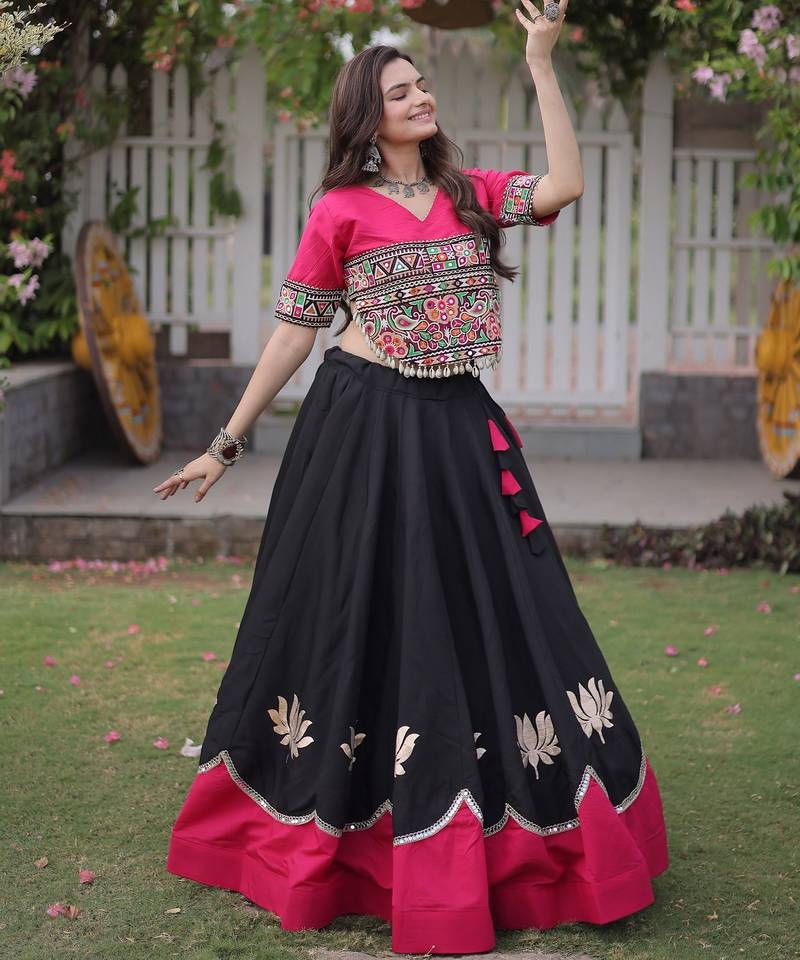 black chinon Lehenga and top with embroidery & Sequin work