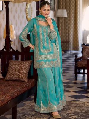 Women Ethnic Motifs Embroidered Sequinned Kurta with Palazzos & With Dupatta 3