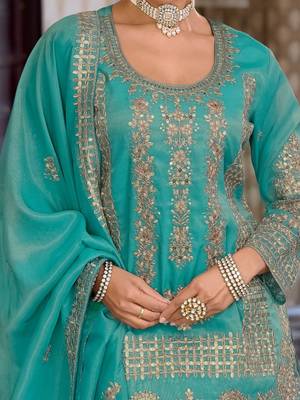 Women Ethnic Motifs Embroidered Sequinned Kurta with Palazzos & With Dupatta 4