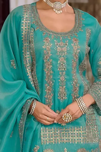 Women Ethnic Motifs Embroidered Sequinned Kurta with Palazzos & With Dupatta