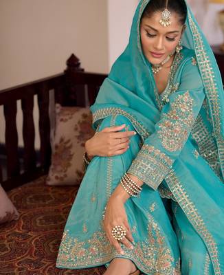 Women Ethnic Motifs Embroidered Sequinned Kurta with Palazzos & With Dupatta 6