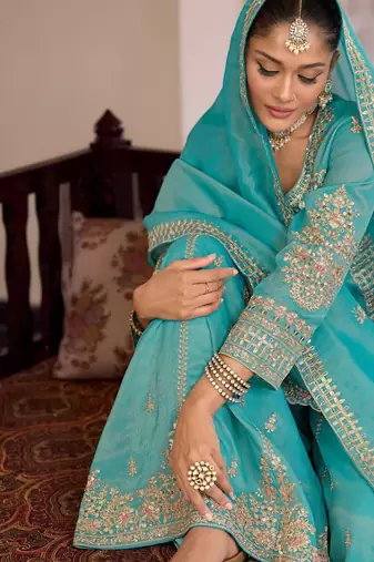 Women Ethnic Motifs Embroidered Sequinned Kurta with Palazzos & With Dupatta