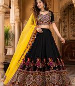 Black Mirror Work Faux Georgette Navratri Lehenga Choli Set