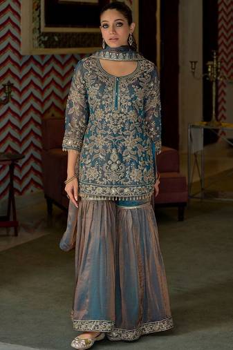 Women Ethnic Motifs Embroidered Thread Work Kurta with Sharara & With Dupatta