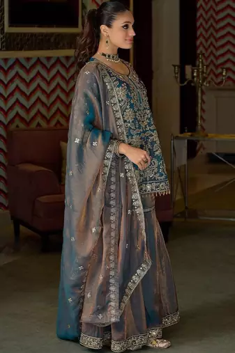 Women Ethnic Motifs Embroidered Thread Work Kurta with Sharara & With Dupatta