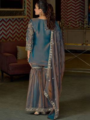 Women Ethnic Motifs Embroidered Thread Work Kurta with Sharara & With Dupatta 4