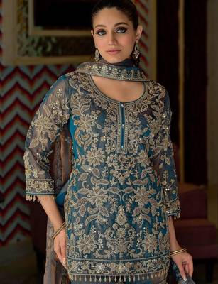 Women Ethnic Motifs Embroidered Thread Work Kurta with Sharara & With Dupatta 5