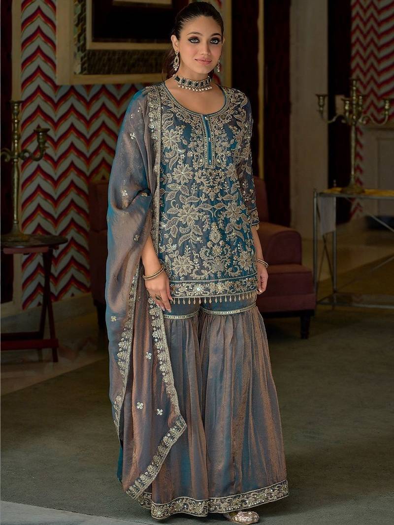 Women Ethnic Motifs Embroidered Thread Work Kurta with Sharara & With Dupatta