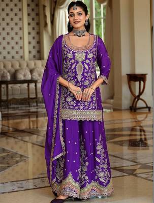 Women Ethnic Motifs Embroidered Kurta with Sharara & With Dupatta 1