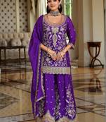 Women Ethnic Motifs Embroidered Kurta with Sharara & With Dupatta