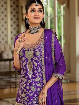 Women Ethnic Motifs Embroidered Kurta with Sharara & With Dupatta 2