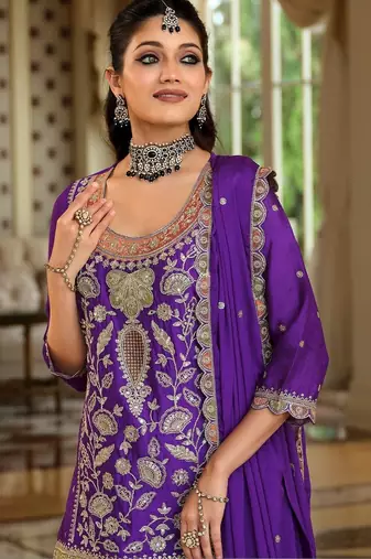 Women Ethnic Motifs Embroidered Kurta with Sharara & With Dupatta