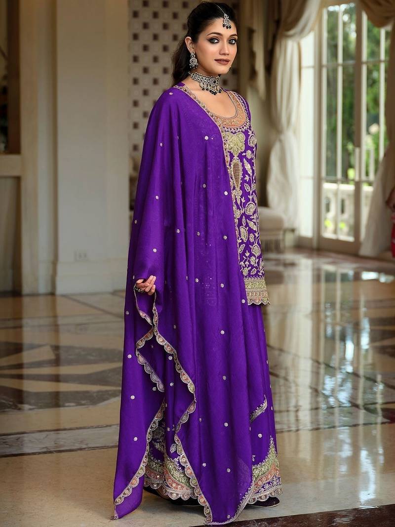 Women Ethnic Motifs Embroidered Kurta with Sharara & With Dupatta