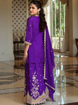 Women Ethnic Motifs Embroidered Kurta with Sharara & With Dupatta 4