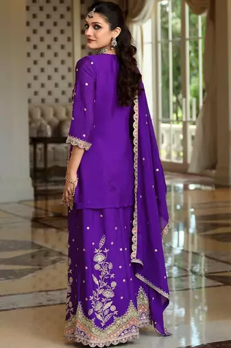 Women Ethnic Motifs Embroidered Kurta with Sharara & With Dupatta