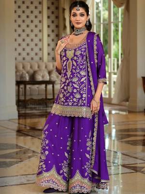 Women Ethnic Motifs Embroidered Kurta with Sharara & With Dupatta 6