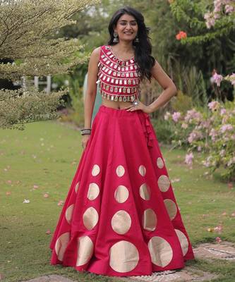 wine chiffon Lehenga and top with embroidery & Sequin work 3