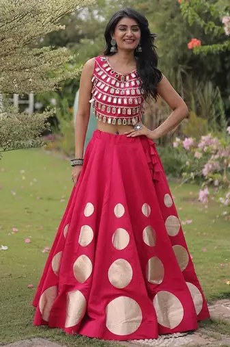 wine chiffon Lehenga and top with embroidery & Sequin work