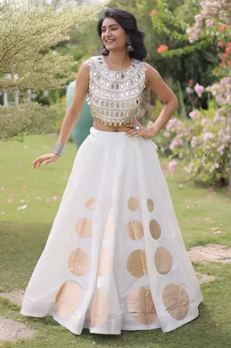 lavender chiffon Lehenga and top with embroidery & Sequin work