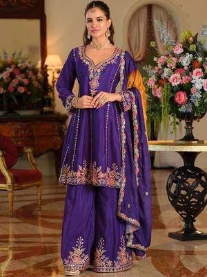 Women Ethnic Motifs Embroidered Thread Work Kurta with Palazzos & With Dupatta 1