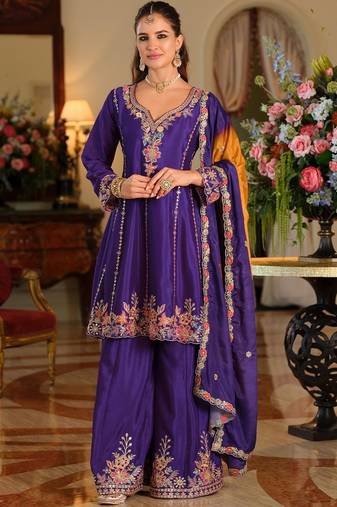 Women Ethnic Motifs Embroidered Thread Work Kurta with Palazzos & With Dupatta
