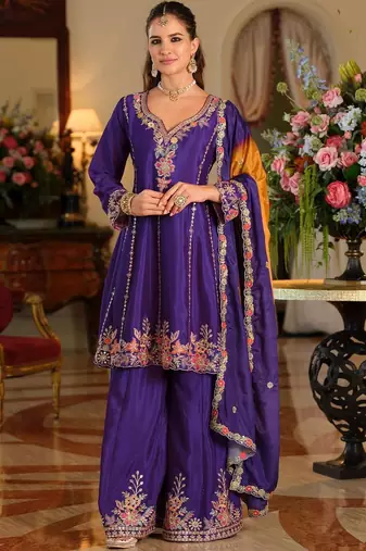 Women Ethnic Motifs Embroidered Thread Work Kurta with Palazzos & With Dupatta