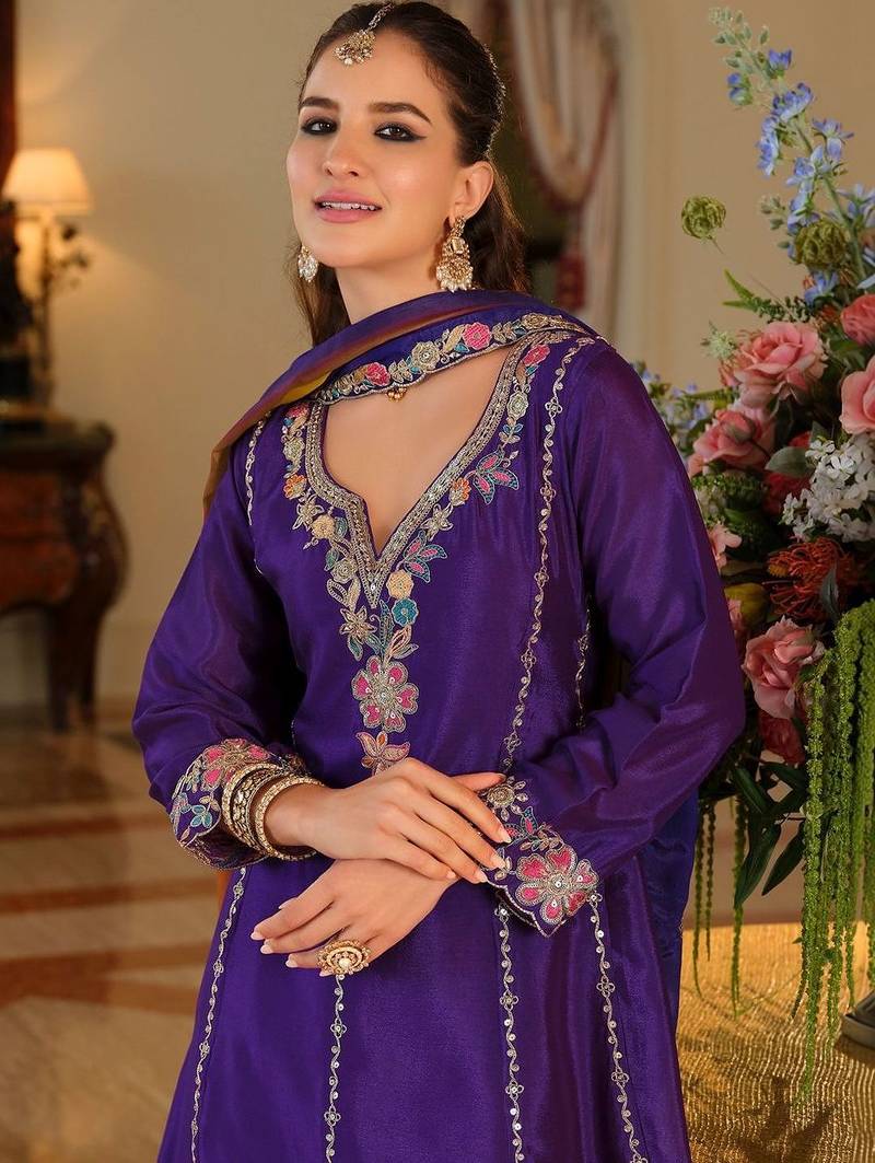 Women Ethnic Motifs Embroidered Thread Work Kurta with Palazzos & With Dupatta