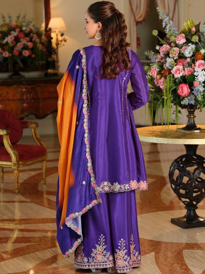 Women Ethnic Motifs Embroidered Thread Work Kurta with Palazzos & With Dupatta