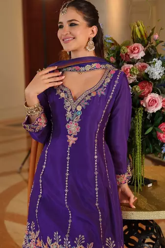 Women Ethnic Motifs Embroidered Thread Work Kurta with Palazzos & With Dupatta