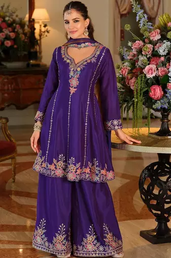 Women Ethnic Motifs Embroidered Thread Work Kurta with Palazzos & With Dupatta