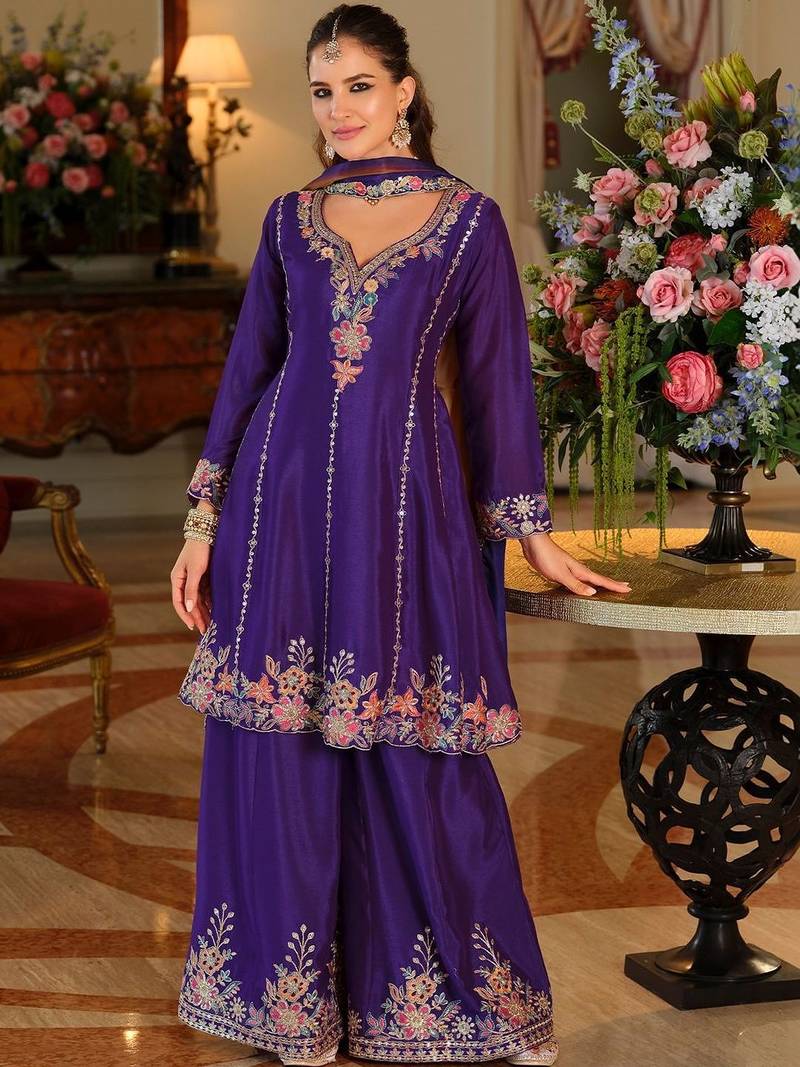 Women Ethnic Motifs Embroidered Thread Work Kurta with Palazzos & With Dupatta