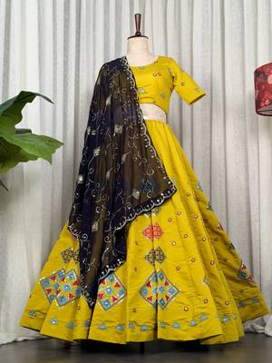 yellow chiffon semi stitched suit with embroidery & sequence work 1