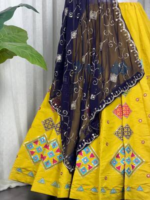 yellow chiffon semi stitched suit with embroidery & sequence work 3