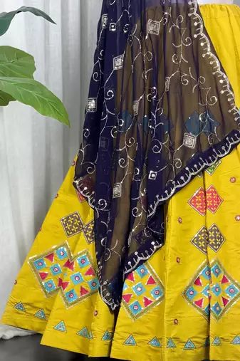 yellow chiffon semi stitched suit with embroidery & sequence work