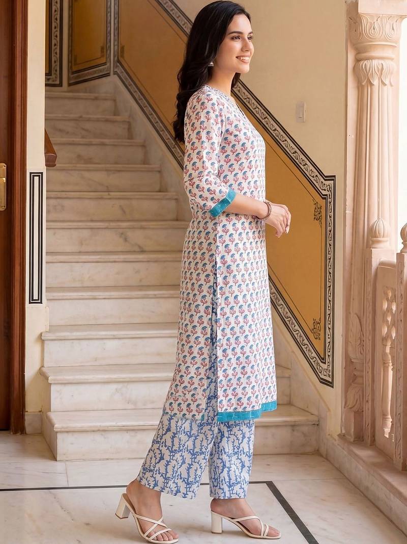 Women Ethnic Motifs Printed Cotton Kurta with Palazzos