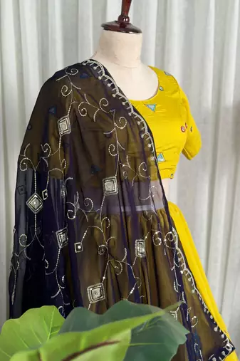 yellow chiffon semi stitched suit with embroidery & sequence work