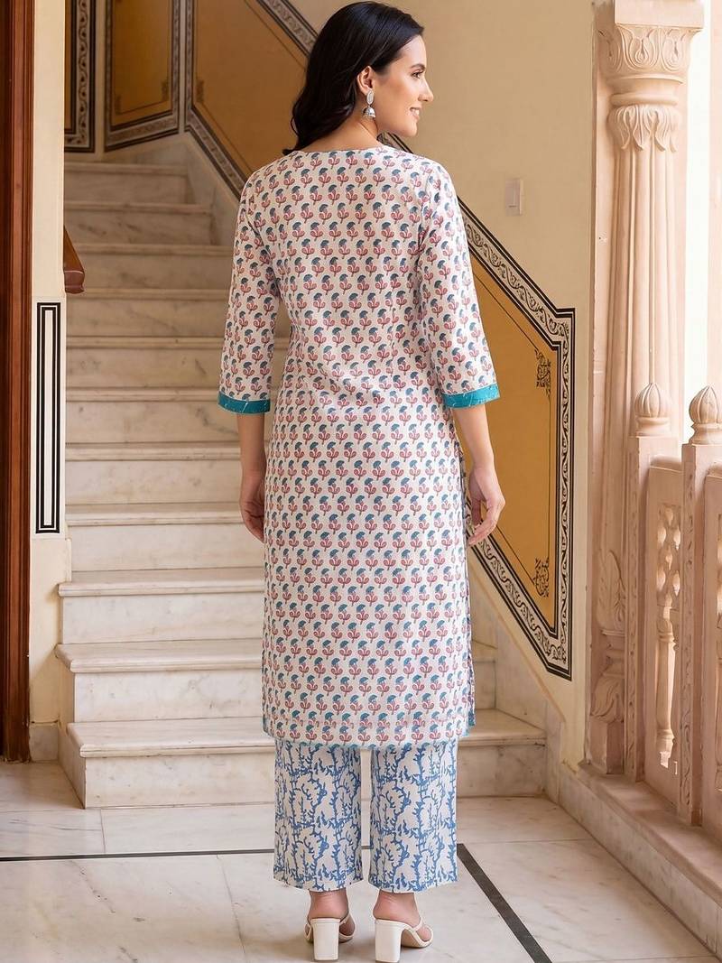 Women Ethnic Motifs Printed Cotton Kurta with Palazzos