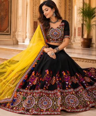 Black Mirror Work Faux Georgette Navratri Lehenga Choli Set 3
