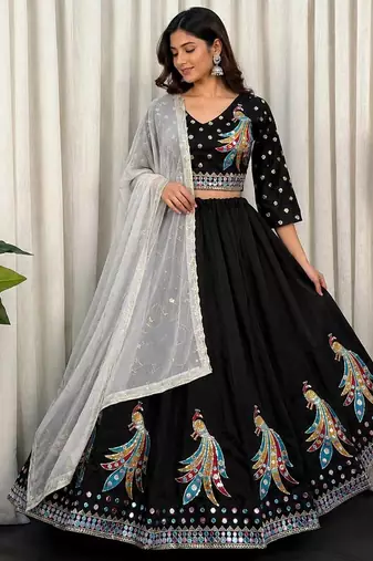 black chiffon Lehenga and top with embroidery & Sequin work