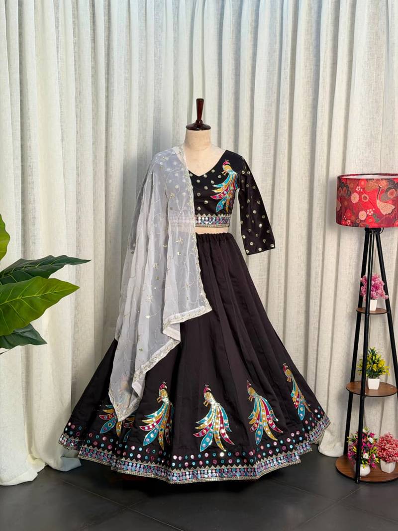 black chiffon Lehenga and top with embroidery & Sequin work