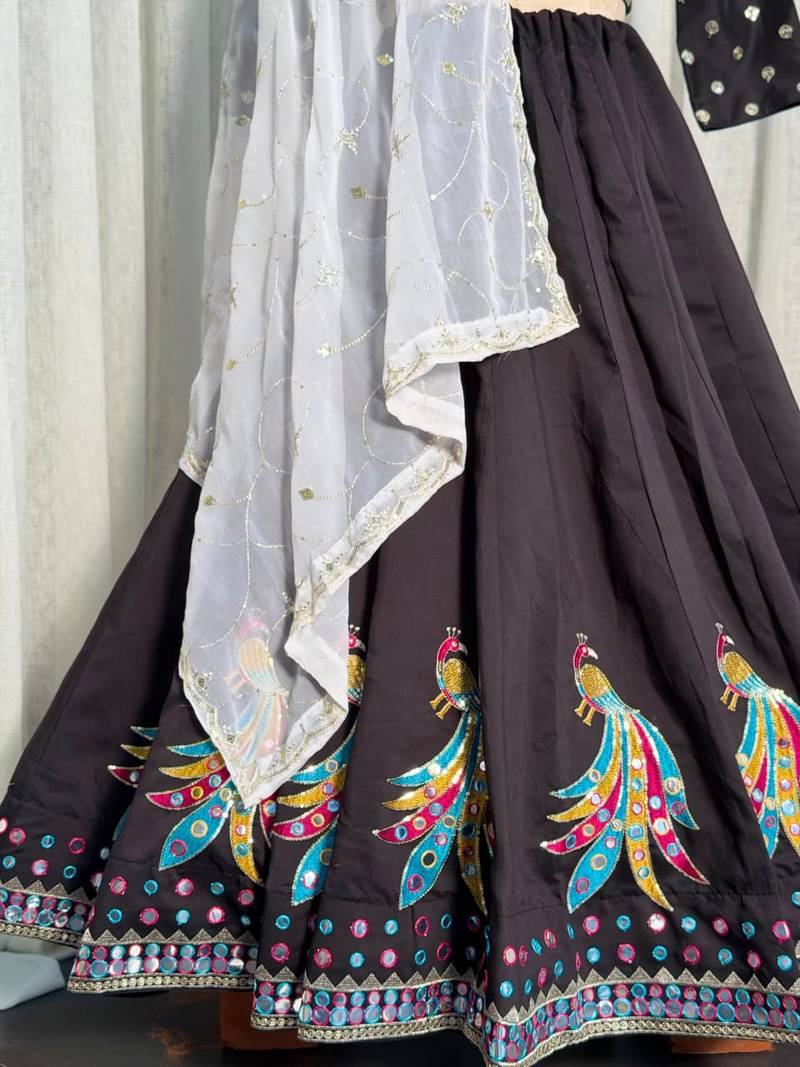 black chiffon Lehenga and top with embroidery & Sequin work