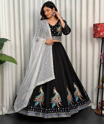 black chiffon Lehenga and top with embroidery & Sequin work 4