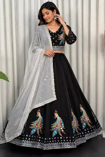 black chiffon Lehenga and top with embroidery & Sequin work