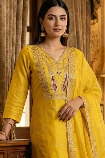 Women Ethnic Motifs Embroidered Thread Work Kurta with Trousers & With Dupatta