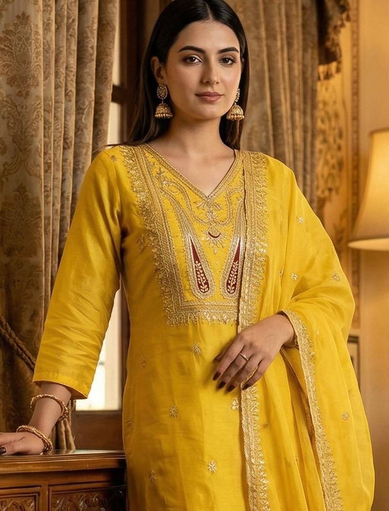 Women Ethnic Motifs Embroidered Thread Work Kurta with Trousers & With Dupatta