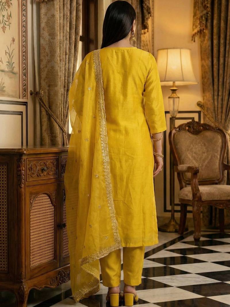 Women Ethnic Motifs Embroidered Thread Work Kurta with Trousers & With Dupatta