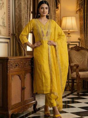Women Ethnic Motifs Embroidered Thread Work Kurta with Trousers & With Dupatta 6